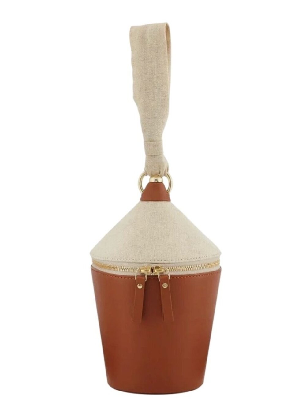 NWT Staud Minnow Contrast Khaki Linen Leather Bag MSRP $375